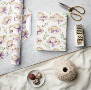 Papel De Regalo Sombreros de Crema Cintas Purpura Cumpleaños