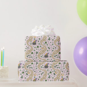 Papel De Regalo Sombreros de duendes rosas Tréboles
