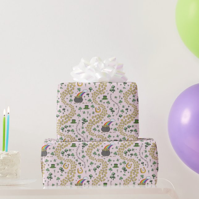 Papel De Regalo Sombreros de duendes rosas Tréboles (Regalos de fiesta)