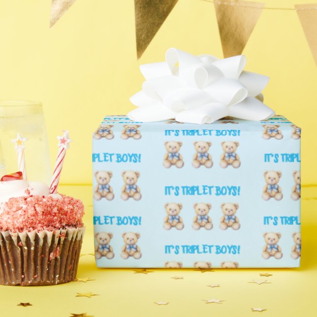 Papel De Regalo ¡Son tripletas varones!, Envoltura de regalo para  (Fiesta de cumpleaños )