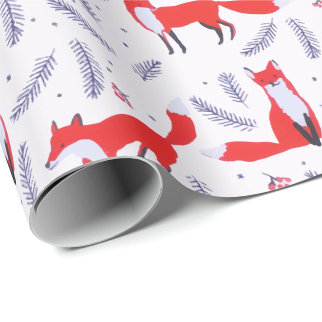 Papel De Regalo Sonriente Bosque de Woodland Greenery Red Fox (Esquina del rollo)