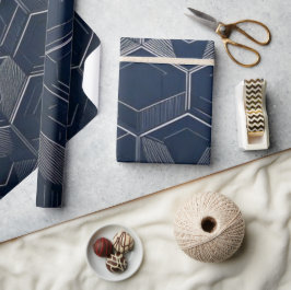 Papel De Regalo Sophisticated Navy and Silver Hexagon Paper