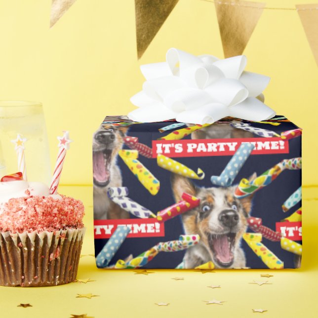 Papel De Regalo Sopladores de fiesta de perro feliz (Fiesta de cumpleaños )