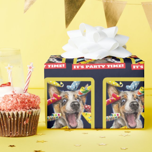 Papel De Regalo Sopladores de fiesta de perro feliz (Fiesta de cumpleaños )