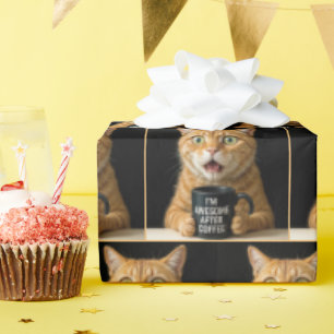 Papel De Regalo Sorprendido gato Naranja con una divertida Copa de