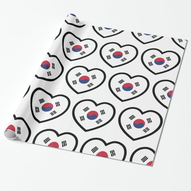Papel De Regalo South Korea Flag Heart (Desenrollado)