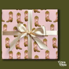 Papel De Regalo Southern Cowgirl botó Rubor Pink Birday