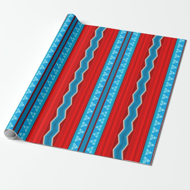 Papel De Regalo Southwest River Canyon Geometric Red Turquoise (Desenrollado)