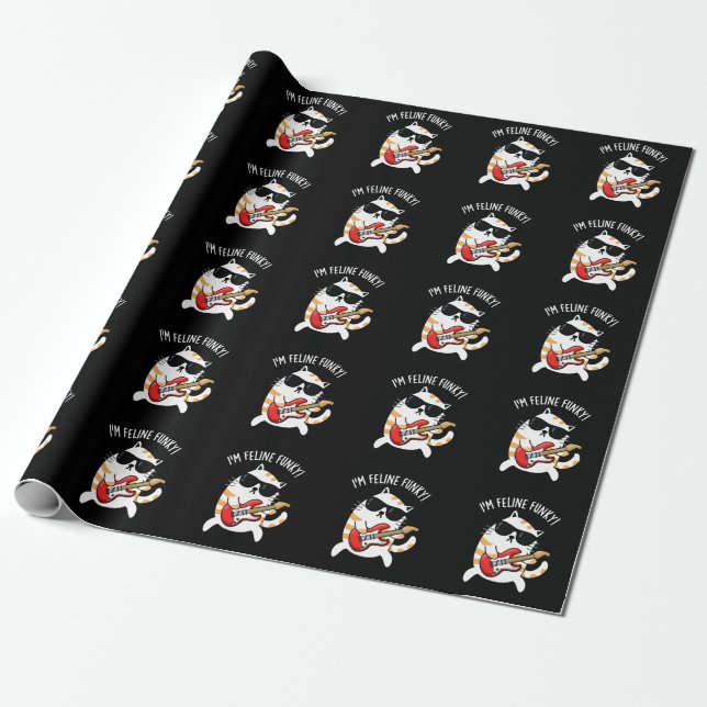 Papel De Regalo Soy Feline Funky Funny Cat Pun Dark BG (Desenrollado)
