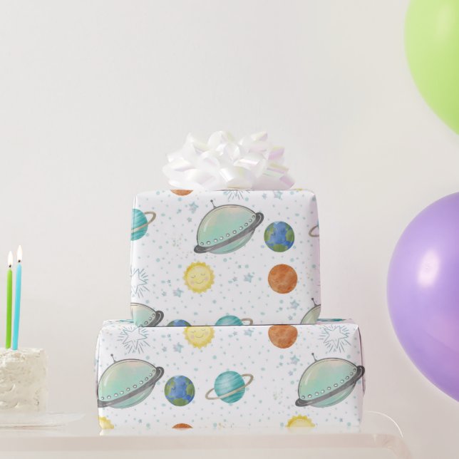 Papel De Regalo Space Galaxy Planets, Stars & Rocket  Orbits astro (Regalos de fiesta)
