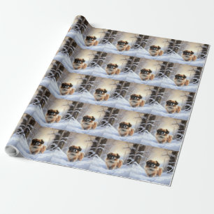 Papel De Regalo Spaniel Tibetano Deja que nieve Navidad