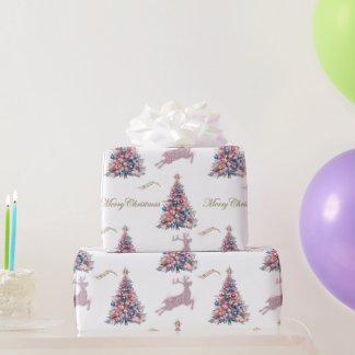 Papel De Regalo Sparkling Reindeer Pastel Pink Christmas 