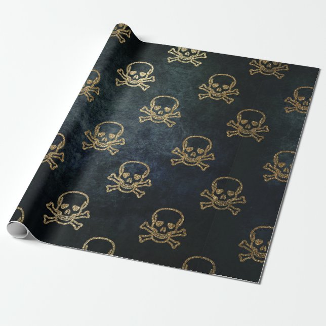 Papel De Regalo Sparkly Pirate Jolly Roger de fondo oscuro (Desenrollado)