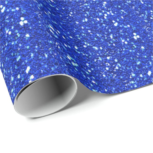 Papel De Regalo Sparkly Royal Blue Faux Purpurina Look (Esquina del rollo)