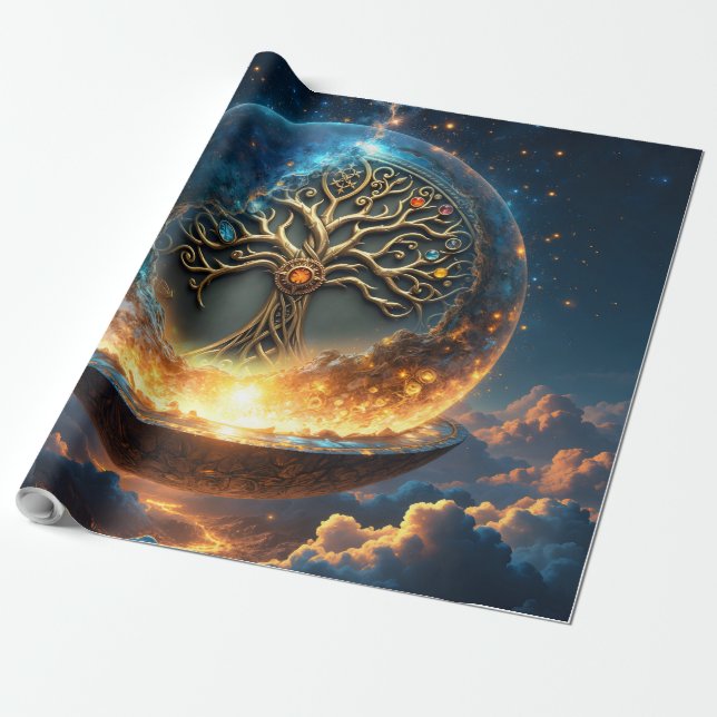 Papel De Regalo Sphere of Life – The Golden World Tree.  (Desenrollado)