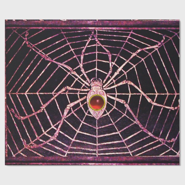 Papel De Regalo SPIDER Y WEB Red Ruby Gemstone Negro (Superficie plana)