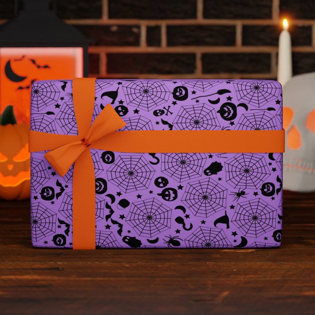 Papel De Regalo Spiderwebs Color del Personalizado de Halloween (Spiderwebs Halloween Custom Color Wrapping Paper)