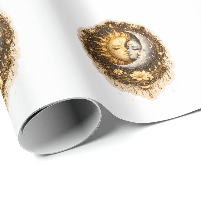 Papel De Regalo Spiritual Sun and Moon Celestial Sacred Light (Esquina del rollo)