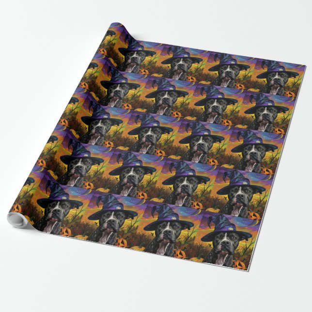 Papel De Regalo Spooky American Staffordshire Halloween (Desenrollado)