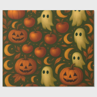 Papel De Regalo 🎃 Spooky Autumn Wrapping Paper – Ghosts, Pumpkins