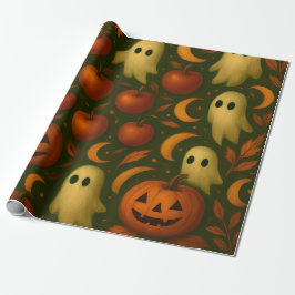 Papel De Regalo 🎃 Spooky Autumn Wrapping Paper – Ghosts, Pumpkins