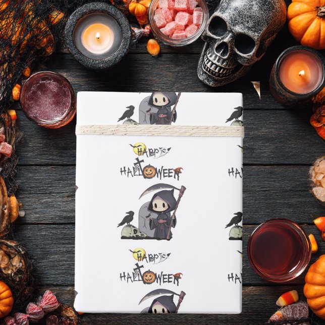 Papel De Regalo Spooky Grim Reaper Graveyard Crow Gothic Halloween (Subido por el creador)