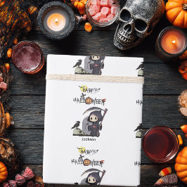 Papel De Regalo Spooky Grim Reaper Graveyard Crow Personalizado Ha