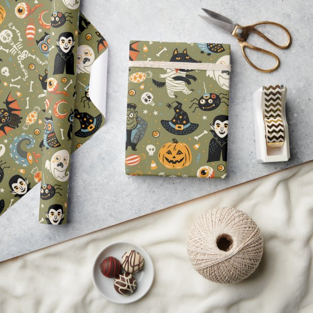 Papel De Regalo Spooky Halloween Green (Artesanía)