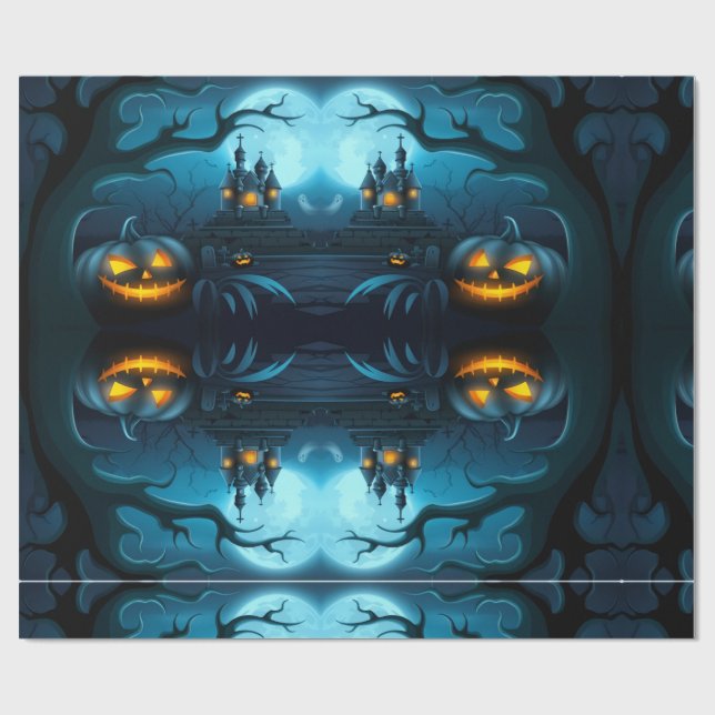 Papel De Regalo Spooky Pumpkin & Ghost Wrapping Paper for Parties (Superficie plana)