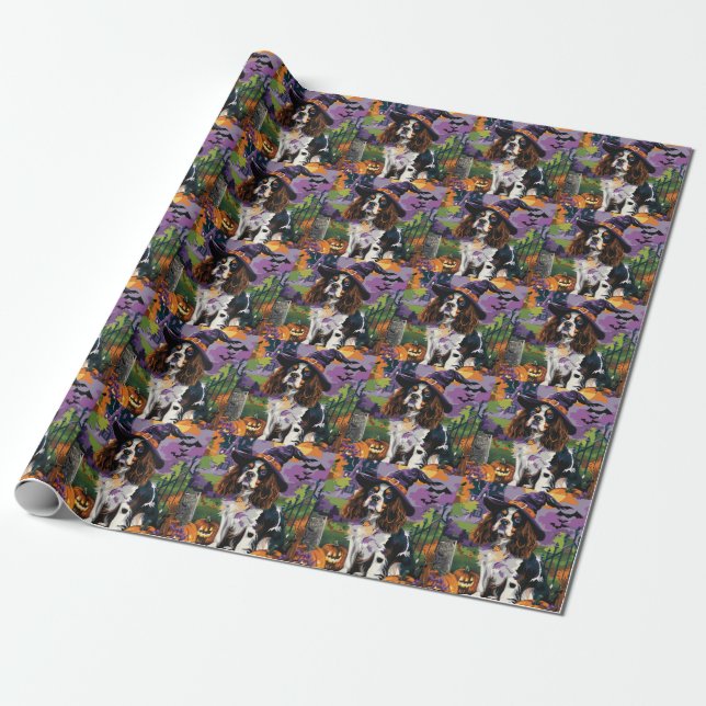 Papel De Regalo Spooky Springer Spaniel Halloween Witch Pumpkin (Desenrollado)
