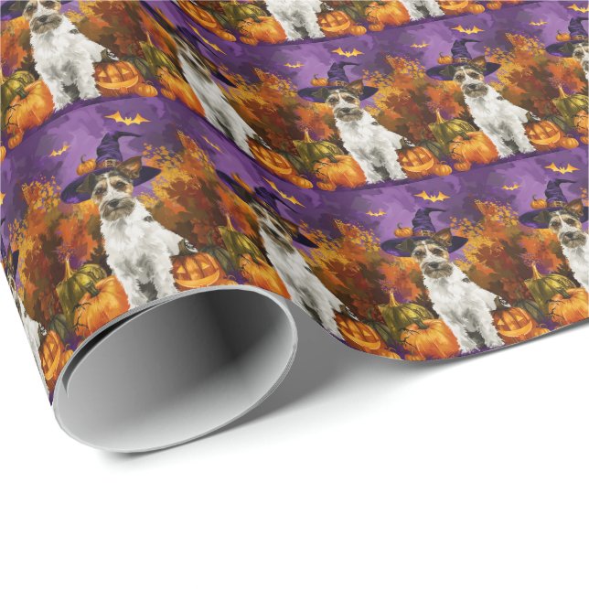 Papel De Regalo Spooky Wirefox Terrier Dog Halloween Bruja Calabaz (Esquina del rollo)