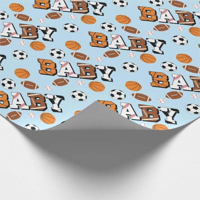 Papel De Regalo Sports Baby Shower Co-ed Theme Boy Blue (Esquina)