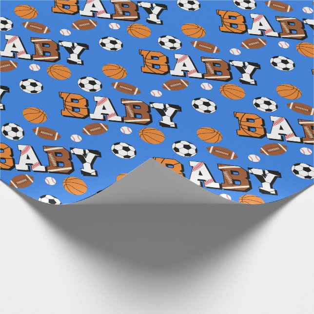 Papel De Regalo Sports Baby Shower Co-ed Theme Boy Blue (Esquina)