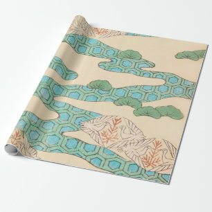 Papel De Regalo Spring Birds on Hexagon Mountains Vintage Japanese