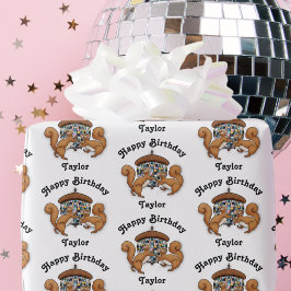 Papel De Regalo Squirrels Disco Happy Birthday Name