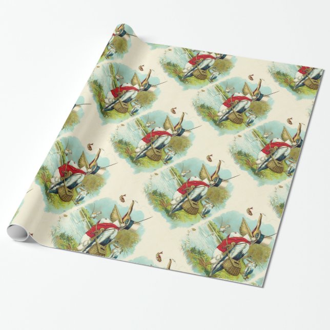Papel De Regalo SR. PELICAN FISHING, crema (Desenrollado)