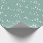 Papel De Regalo Sr. Script Wedding Shower<br><div class="desc">Bonito Sr. y Mrs. script papel de envolver verde salado para una ducha boda,  de novia.</div>