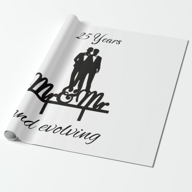 Papel de regalo Sr y Sr blanco y negro (Desenrollado)
