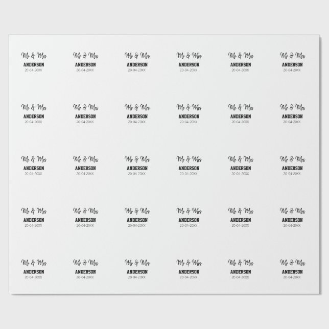 Papel De Regalo Sr. y Sra. añada apellido fecha año de boda favor  (Superficie plana)