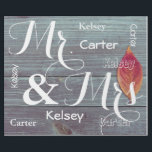 Papel De Regalo Sr. y Sra. Boda/Aniversario Nombres Personalizados<br><div class="desc">Una hermosa imagen de caída de una valla de madera y hoja de otoño. El Sr. y la Sra. en grandes letras cursivas con personalización de nombre.</div>