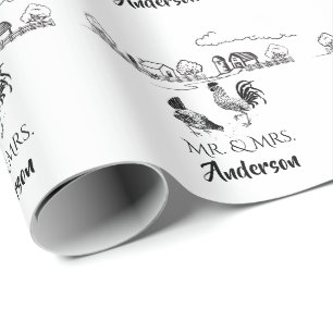 Papel De Regalo Sr. y Sra. Chickens Farm Boda
