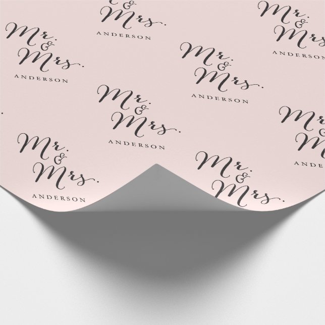 Papel De Regalo Sr. y Sra. Classic Script Calligraphy Name Boda (Esquina)