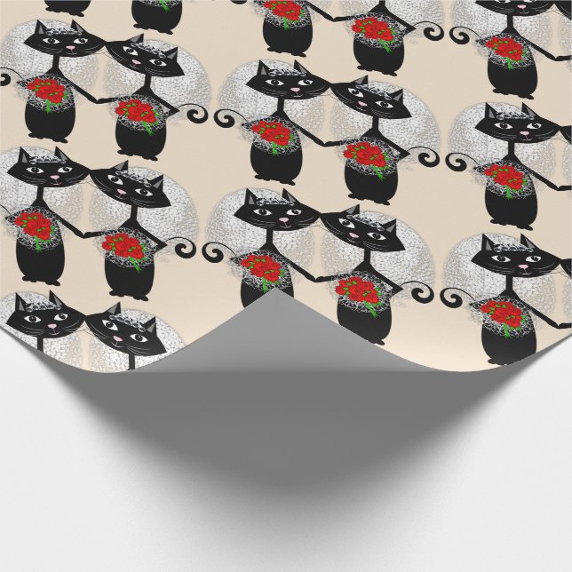 Papel De Regalo Sra. + Sra. Lesbian Marriage Cat Cute Brides Boda (Esquina)