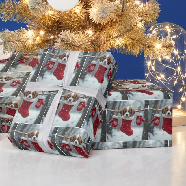 Papel De Regalo St. Bernard Cachorro En Navidades (Vacaciones)