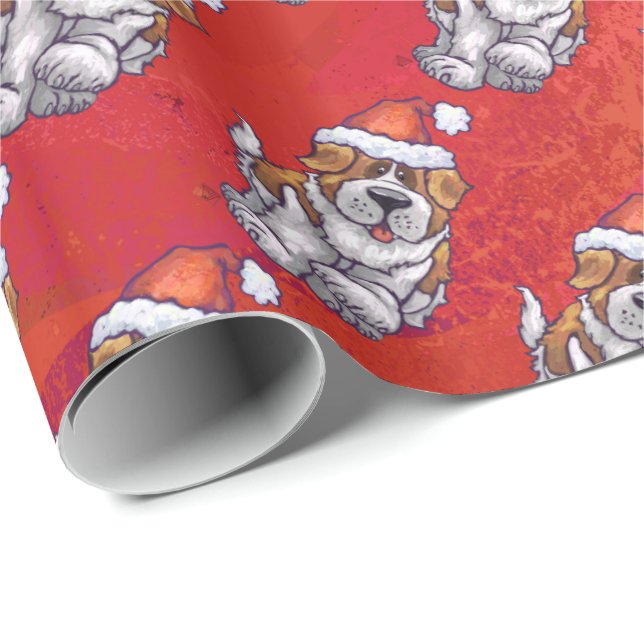 Papel De Regalo St Bernard en modelo del gorra en rojo (Esquina del rollo)