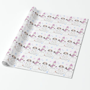 Papel De Regalo St Bernard y muñeco de nieve
