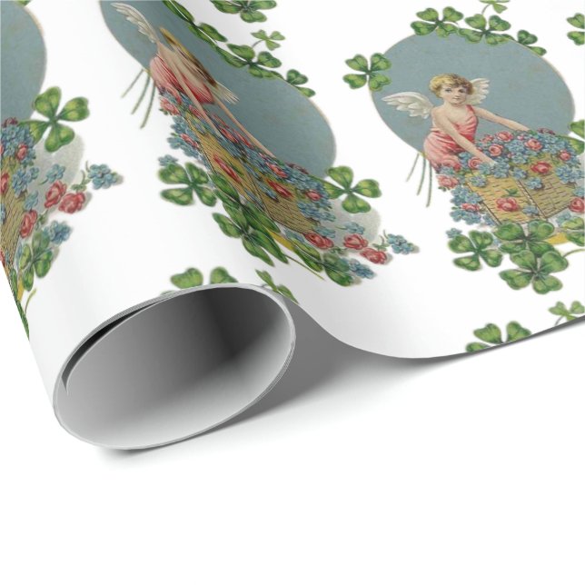 Papel De Regalo St. Patrick Day Angels irlandeses Shamrock Flowers (Esquina del rollo)