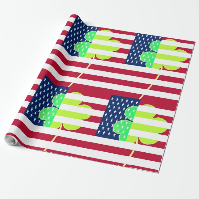 Papel De Regalo St. Patrick USA Irlanda Shamrock American Flag (Desenrollado)