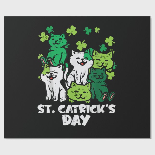 Papel De Regalo St Patricks Catricks Day Cats Saint Pattys (Superficie plana)