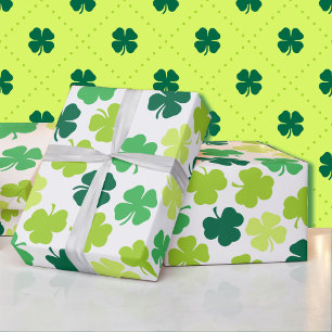 Papel De Regalo St Patrick's Day 4 Leaf Clover Green White